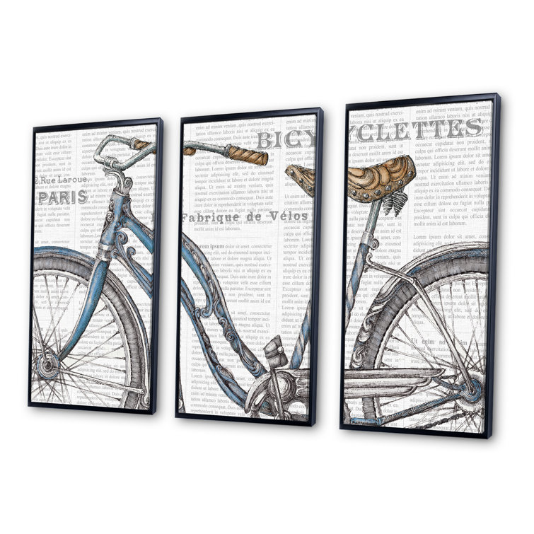 Williston Paris France Bicycles II Framed On Canvas 3 Pieces
